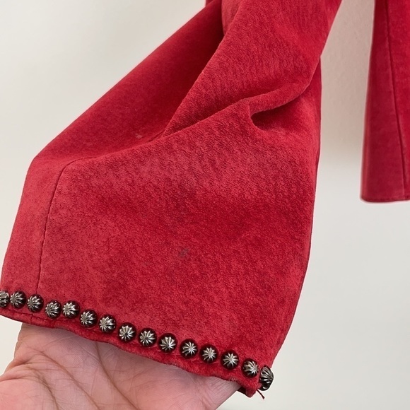 Double D Ranch Coral red embellished suede leather jacket M - Picture 11 of 12